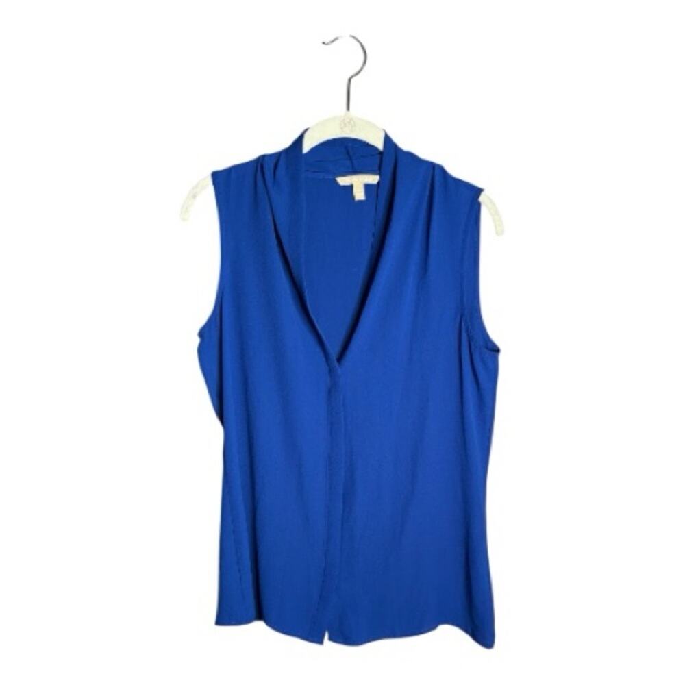 Banana Republic Blue Sleeveless Blouse Hidden Button 6